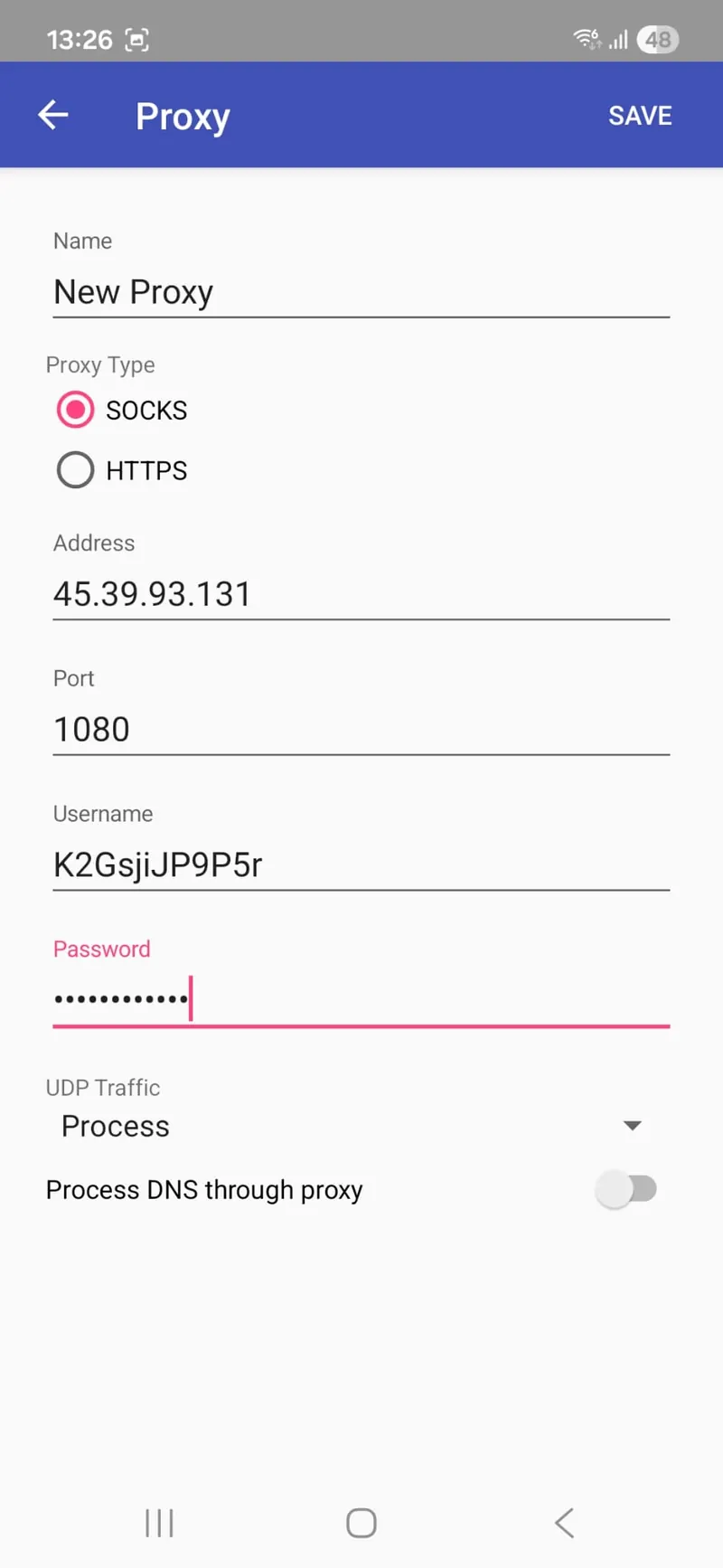 Proxifier Android Bağlantı Bilgileri